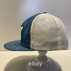 1970's Trucker Hat BAUER BLOCK Truck Blue & White SNAPBACK Mesh Cap Vintage