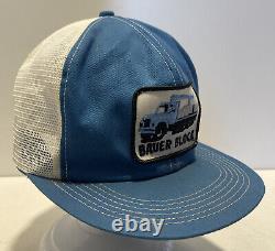 1970's Trucker Hat BAUER BLOCK Truck Blue & White SNAPBACK Mesh Cap Vintage