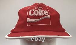 1970s Vintage Enjoy Coke 3 Striped Mesh Trucker Hat Cap Coca Cola Red White 70s