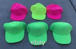 3 Vintage Nylon Snapback Hat Cap 80s Taiwan ROC Plus 3 Neon Green Otto Trucker