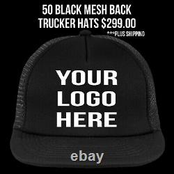 50 Custom Black Foam Trucker Hats Personalized Wholesale Bulk Print Baseball Cap