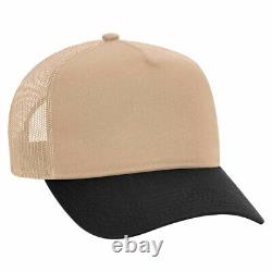 Black/Khaki Trucker Hat 5 Panel Mid Profile Adjustable Mesh Back Hat 1dz 32-285