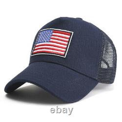 Blue American Flag 6 Panel Adjustable Snapback Trucker Mesh Hat USA Baseball Cap