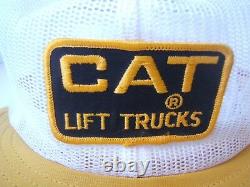 CAT Lift Trucks Patch Hat VTG Full Mesh Short Bill Pom Pom Snapback Trucker Cap