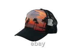 Dsquared2 Men's Black Orange Palm Tree Sunset Mesh Snap Back Trucker Hat Cap