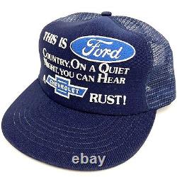 FORD Vintage Trucker Hat RARE EXCELLENT 1980's Blue Mesh Snapback Cap USA Made