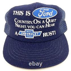 FORD Vintage Trucker Hat RARE EXCELLENT 1980's Blue Mesh Snapback Cap USA Made