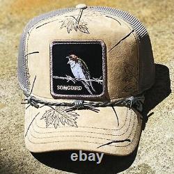 Goorin Animal Trucker Baseball Snapback Hat Cap Whistle Blowin Bird Songbird Tan
