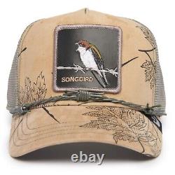 Goorin Animal Trucker Baseball Snapback Hat Cap Whistle Blowin Bird Songbird Tan
