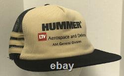 Hummer AM General 3 Three Stripe Mesh Foam Snapback Trucker cap Hat Made USA vtg