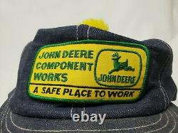 John Deere Component Works Louisville KY Mfg Denim Truckers Snapback Cap Hat Pom