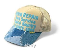 Kapital DENIM REPAIR SERVICE PT denim truck cap hat trucker beige