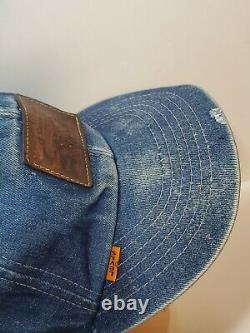 Levis Denim Trucker's Hat Cap Dark Leather Patch Orange Tab Snapback vtg rare