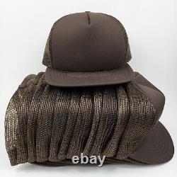 Lot of 11 Vintage Brown Yupoong Foam Trucker Blank Plain Snapback Hat Cap Rope