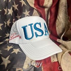 Love, America USA Blue On White Colored Trucker Hat