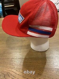 NASCAR VTG Red Mesh 3 Stripe SnapBack Trucker Hat Cap RARE Made In USA. TN