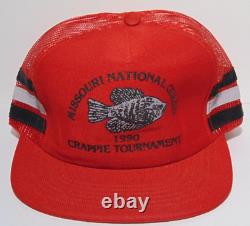 NOS New Vintage Missouri Crappie Fishing 3 Stripe Mesh Snapback Trucker Hat USA