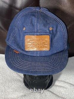NOS Vintage Levi Strauss Denim Leather Patch Hat Trucker Cap Orange Tab MINT