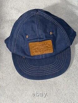 NOS Vintage Levi Strauss Denim Leather Patch Hat Trucker Cap Orange Tab MINT