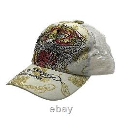 NWT 90s RARE Vintage Ed Hardy Embroidered Swarovski Trucker Cap Snapback Hat