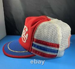 Pepsi Cola Trucker's Hat Cap Red White Blue 3 Stripe Made in USA Vintage Retro