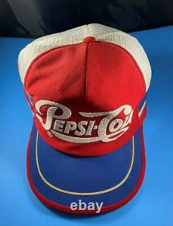 Pepsi Cola Trucker's Hat Cap Red White Blue 3 Stripe Made in USA Vintage Retro