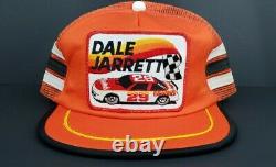 RARE VTG Dale Jarrett NASCAR Patch 3 Stripe Trucker Mesh Snapback Hat Cap USA