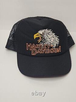 RARE Vintage 70s 80s Harley Davidson Brand Snapback Hat OSFA Trucker Eagle Cap