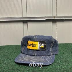 RARECARTER CAT Vintage 80s Patch Snapback Denim Trucker Hat Cap Louisville MFG