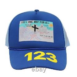 RRR-123 Mens Gods One Way For All Mesh Logo Trucker Hat Blue Adjustable Snap