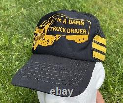 Rare 80s I'm A Damn Truck Driver Three Stripe Snapback Trucker Hat Cap USA