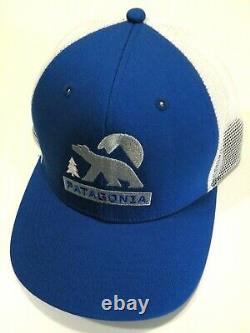 Rare Patagonia Bear Moon Trucker Style Hat Cap White/Blue Snapback