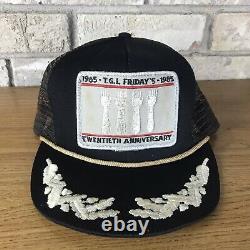 Rare Vintage 80s TGI Fridays 20th Anniversary Trucker Mesh Snapback Hat Cap Rope