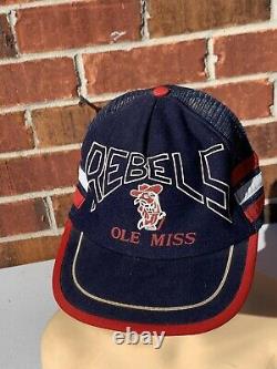 Rare Vintage 90s Ole Miss Rebels Logo Athletic Snapback Trucker Hat Colonel Reb