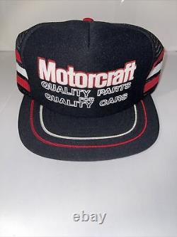 Rare Vintage Black Motorcraft 3 Stripe Trucker Hat Snapback Cap Made US Flawless