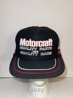 Rare Vintage Black Motorcraft 3 Stripe Trucker Hat Snapback Cap Made USA NEW
