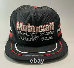 Rare Vintage Black Motorcraft 3 Stripe Trucker Hat Snapback Cap Made USA READ