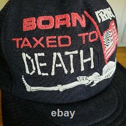 Rare Vintage Born Free Taxed To Death Mesh Trucker Hat Snapback USA Flag Cap