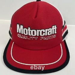 Rare Vintage MOTORCRAFT 3 Stripe Trucker Hat Snapback Cap Made in USA Excellent