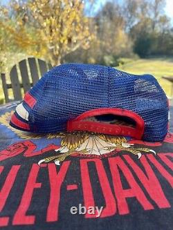 Rare Vintage Snapback Trucker Hat Cap Made In USA Dixie South 3 Stripe Red Blue