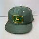 Rare Vtg Green Denim John Deere Snapback Trucker Hat Cap Made In Usa Louisville