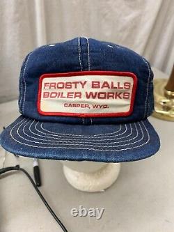 Trucker hat baseball cap Snapback Patch Frosty Balls Boiler Work Casper WY Denim