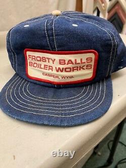 Trucker hat baseball cap Snapback Patch Frosty Balls Boiler Work Casper WY Denim