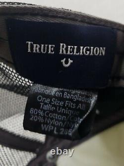 True Religion Globe Trucker Hat Snapback Cap Meshback Distressed Blk/White NEW