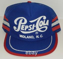 VINTAGE 1980s PEPSI COLA, MIDLAND, NC SNAPBACK TRUCKER'S CAP/HAT! 3 STRIPES! USA