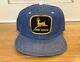 Vintage 80s 90s John Deere Denim Trucker Hat Cap Made In Usa- Farm Patch- Nos