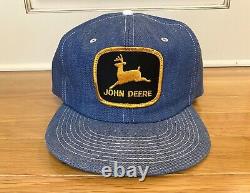 VINTAGE 80s 90s JOHN DEERE DENIM Trucker HAT CAP Made In USA- Farm patch- NOS
