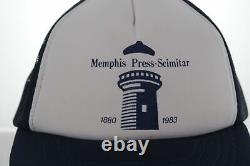 VINTAGE 80s Memphis Press-Scimitar Newspaper Trucker Hat Blue White Snapback Cap