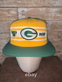 VINTAGE RARE 80s Green Bay Packers AJD Yellow trucker Cap Hat Snapback