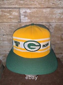VINTAGE RARE 80s Green Bay Packers AJD Yellow trucker Cap Hat Snapback